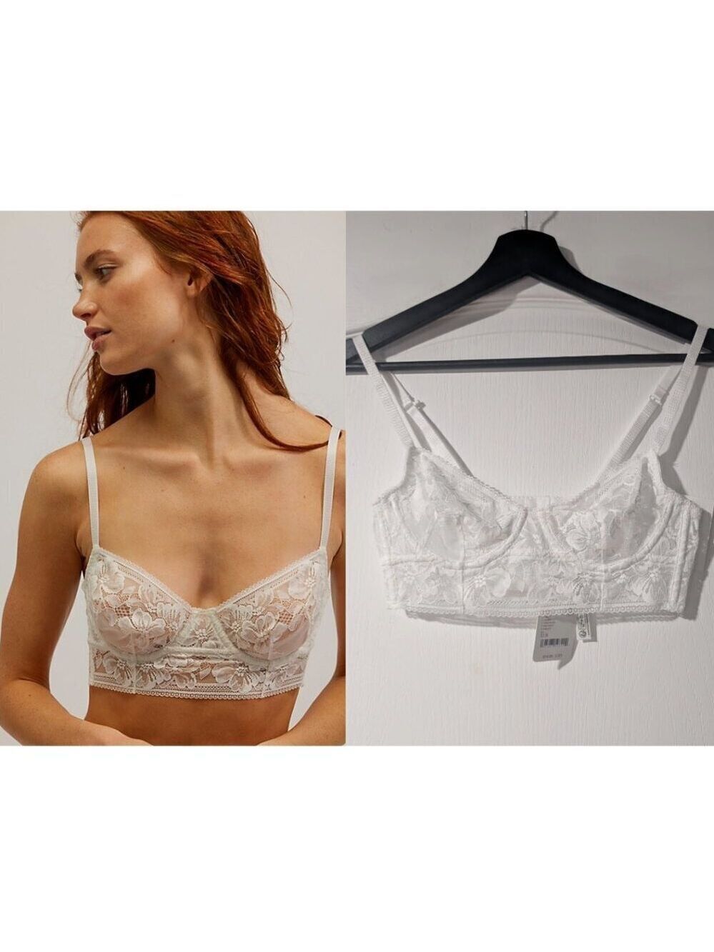 Free People White Lace Longline Bralette
